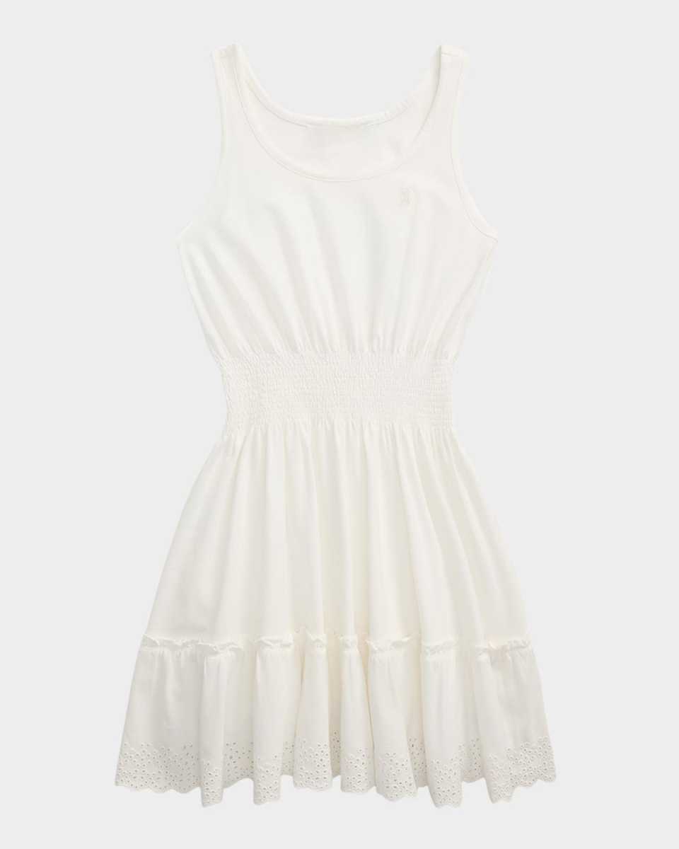 Girl's Smocked Dress W/ Eyelet Trim, Size S-XL